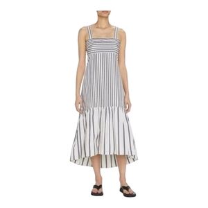 Theory Tie Back Midi Dress Med Ventura Stripe Wht Bone/Black Supima Ctn